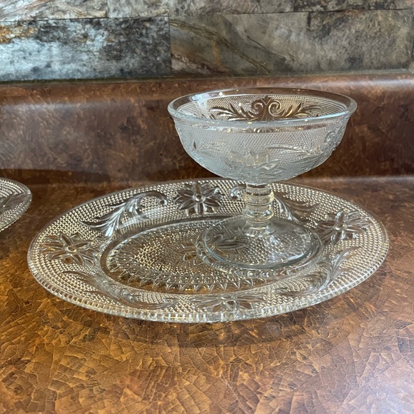 Two vintage Indiana glass CHANTILLY LACE floral snack sets more available - Picture 2 of 11